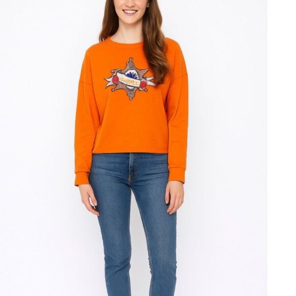 Odd Molly Anthropologie Orange French Terry “Sovereign” Embroidery Sweatshirt M - Picture 1 of 13